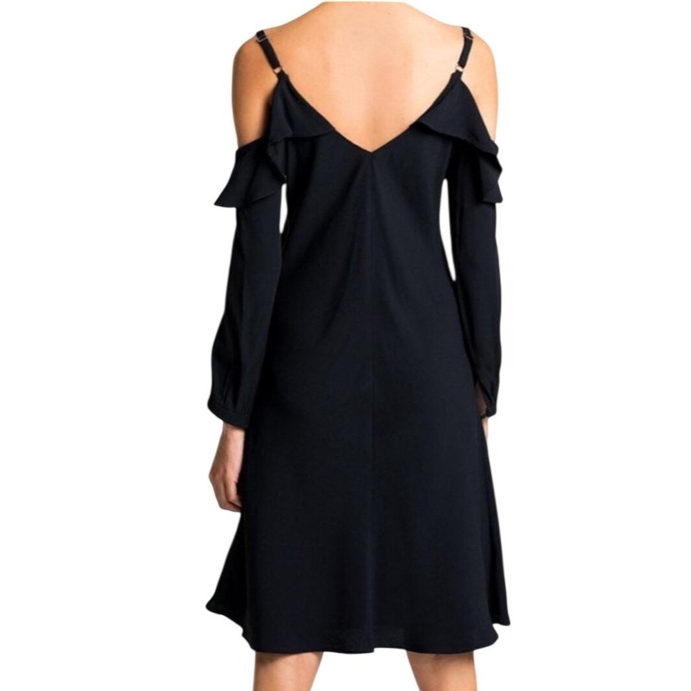 A.L.C. Felicia Black Cold Shoulder Ruffle Dress Size 0 Italian Fabric - Picture 3 of 11